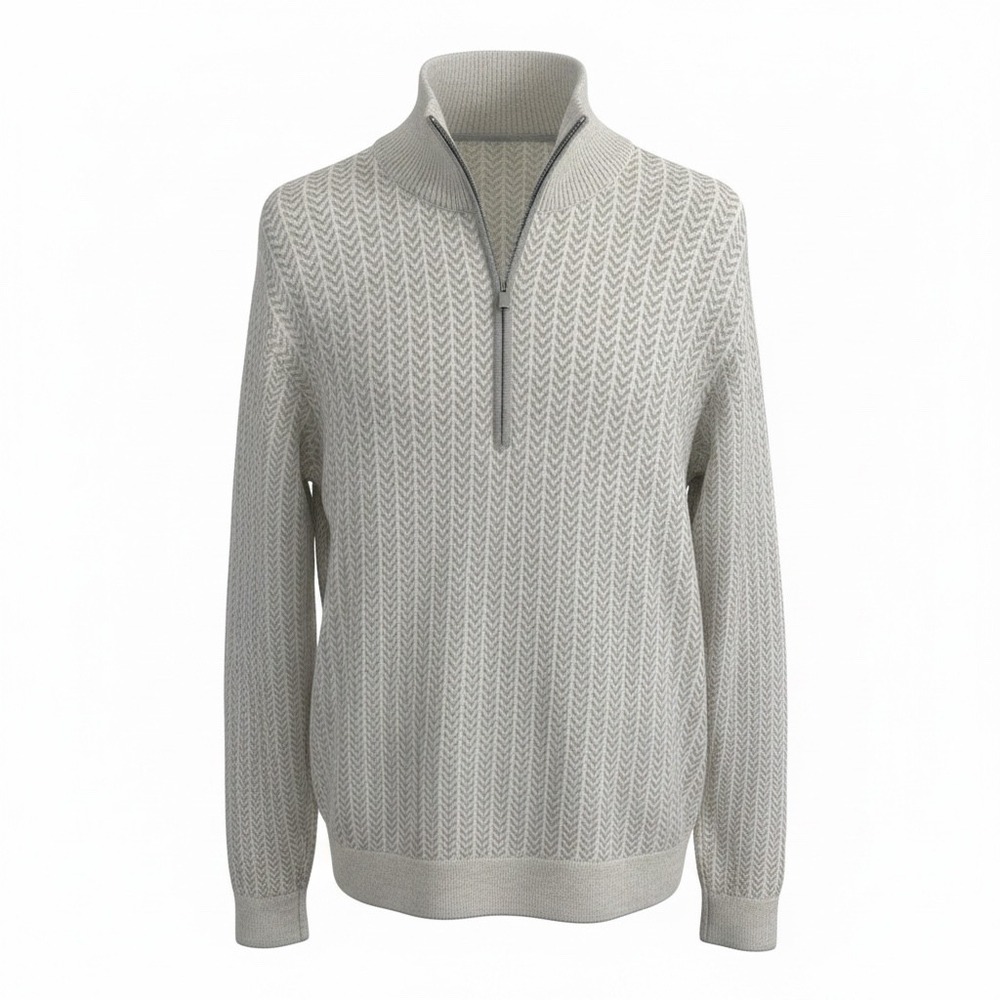 Cutter & Buck Mens 2XT Merino Wool Quarter Zip Sweater Grey Chevron